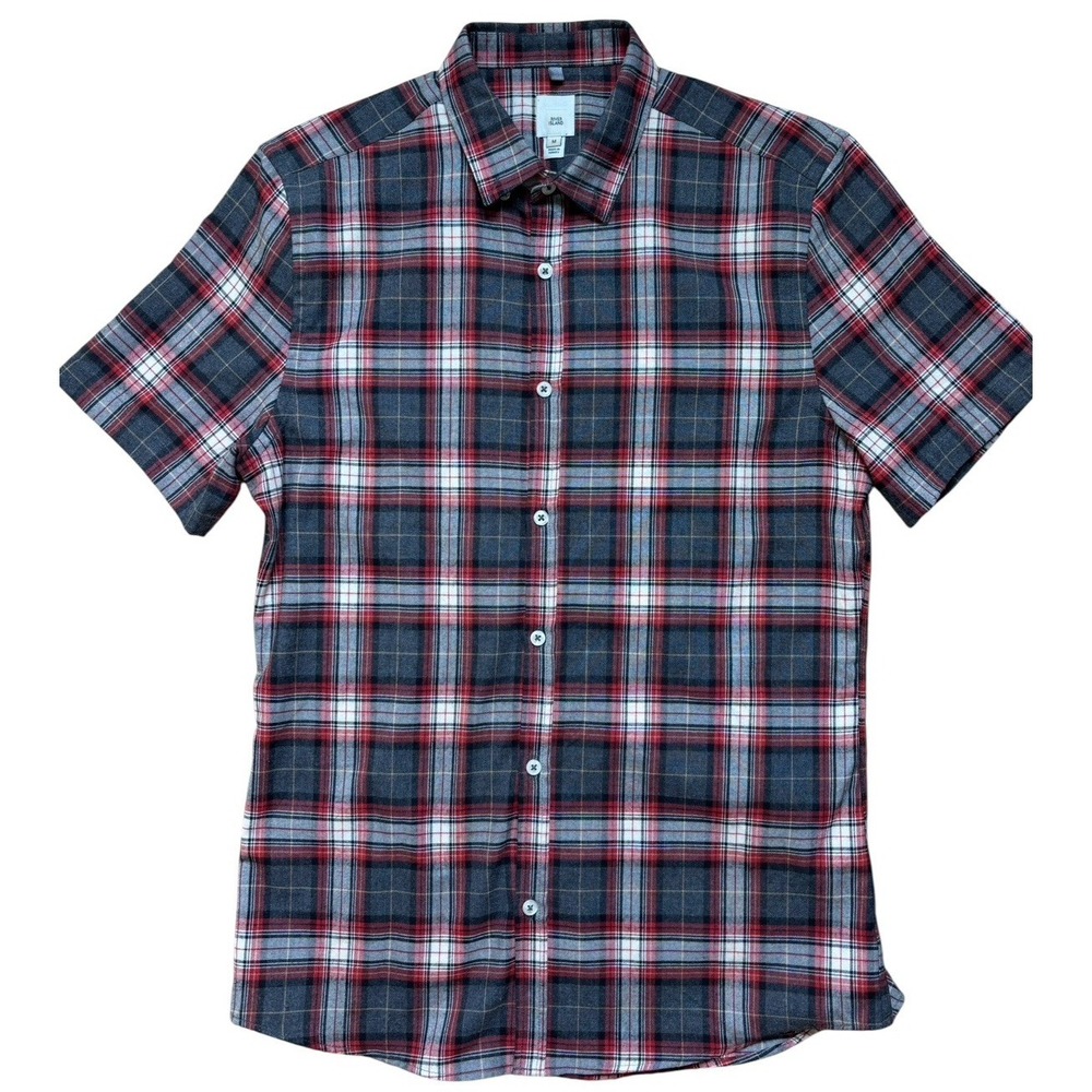 River‎ Island UK Short Sleeve Plaid Button Down Shirt Men M Preppy Business